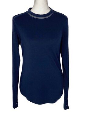 ATHLETA Women Long Sleeve Pullover Mesh Strip Down Back Top Sz XS Blue 74-3